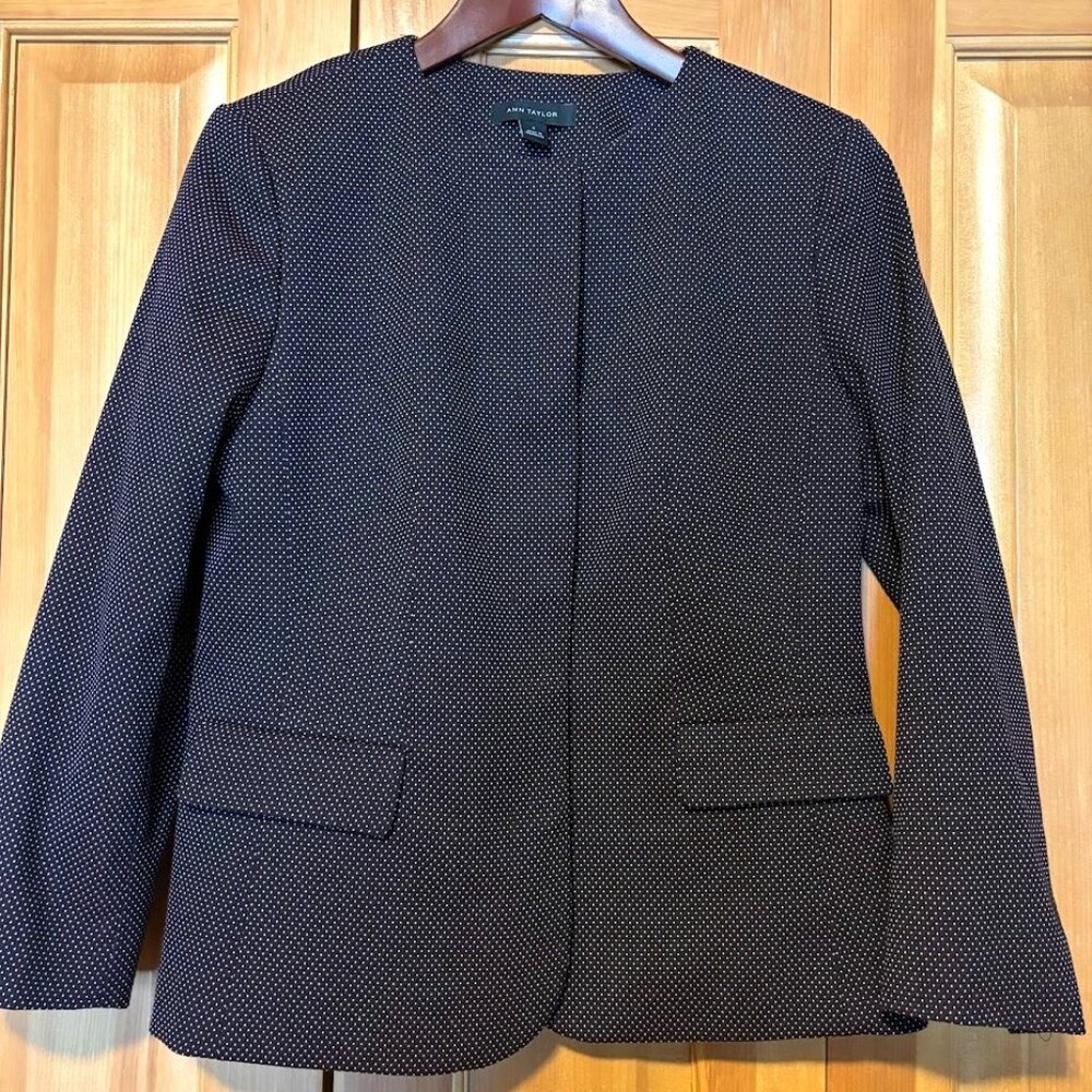 Ann Taylor Crewneck Jacket Burgundy Pindot Size 4